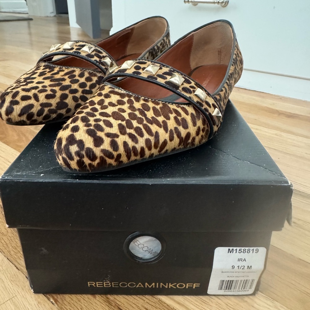 Rebecca Minkoff Cheetah Print Loafer Flats with Gold Detail